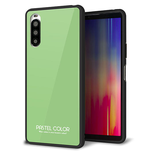 docomo エクスペリア10 II SO-41A 強化ガラス＆TPUスマホケース ガラプリ【KM898 パステルカラー(パステルグリーン)】