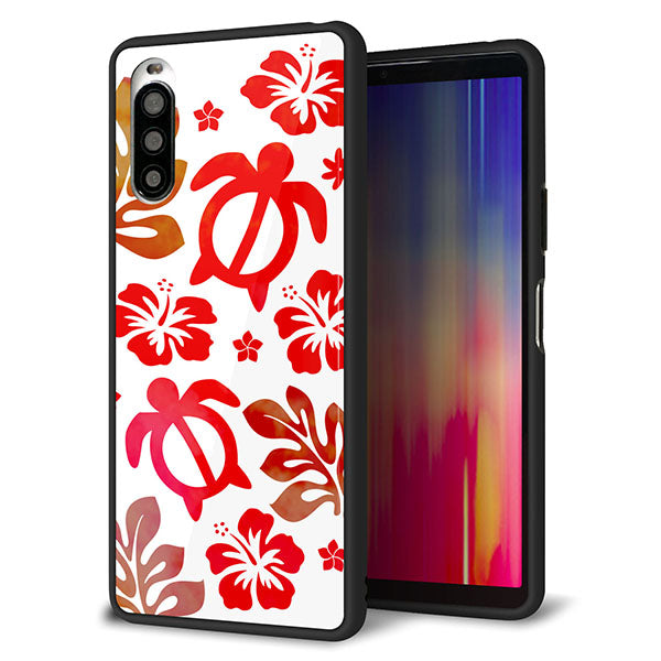 docomo エクスペリア10 II SO-41A 強化ガラス＆TPUスマホケース ガラプリ【SC881 ハワイアンアロハホヌ（レッド）】