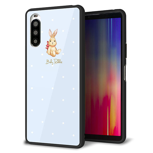 docomo エクスペリア10 II SO-41A 強化ガラス＆TPUスマホケース ガラプリ【SC980 Baby Rabbit ブルー ガラプリ】