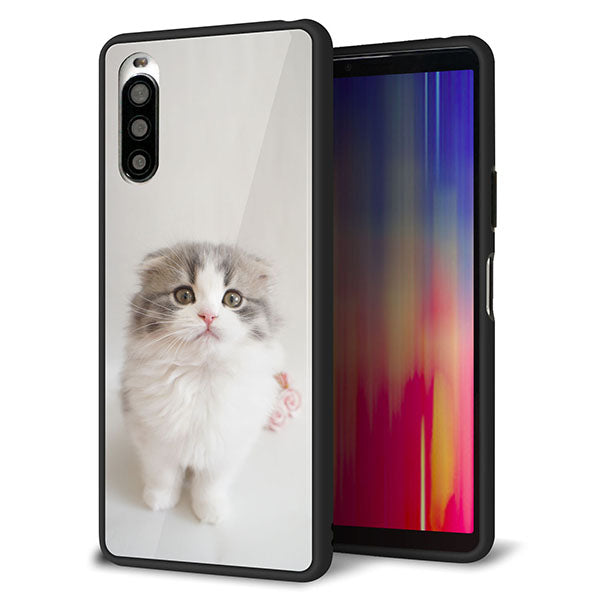 docomo エクスペリア10 II SO-41A 強化ガラス＆TPUスマホケース ガラプリ【VA803 まっていますネコ】