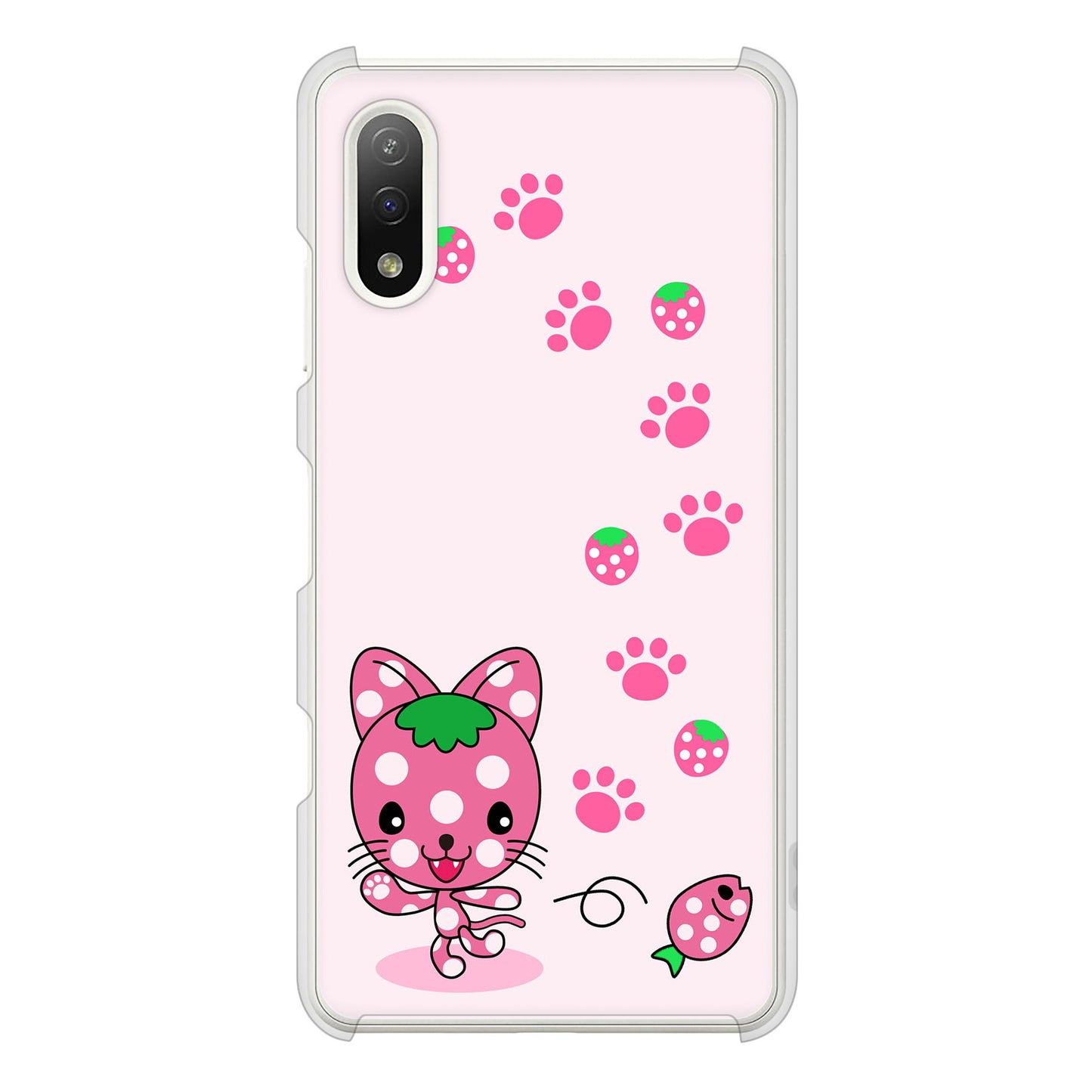 Xperia Ace II SO-41B docomo 高画質仕上げ 背面印刷 ハードケース むかいあぐる イチゴ猫のにゃんベリー