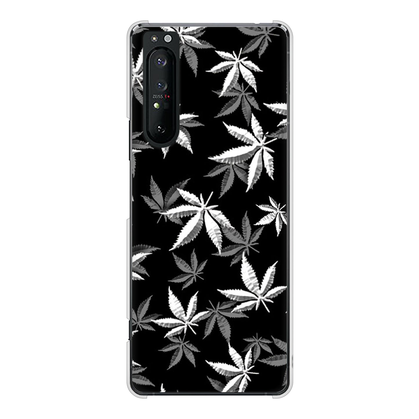 Xperia 1 II SO-51A docomo 高画質仕上げ 背面印刷 ハードケース 【064 モノトーン大麻ブラック】