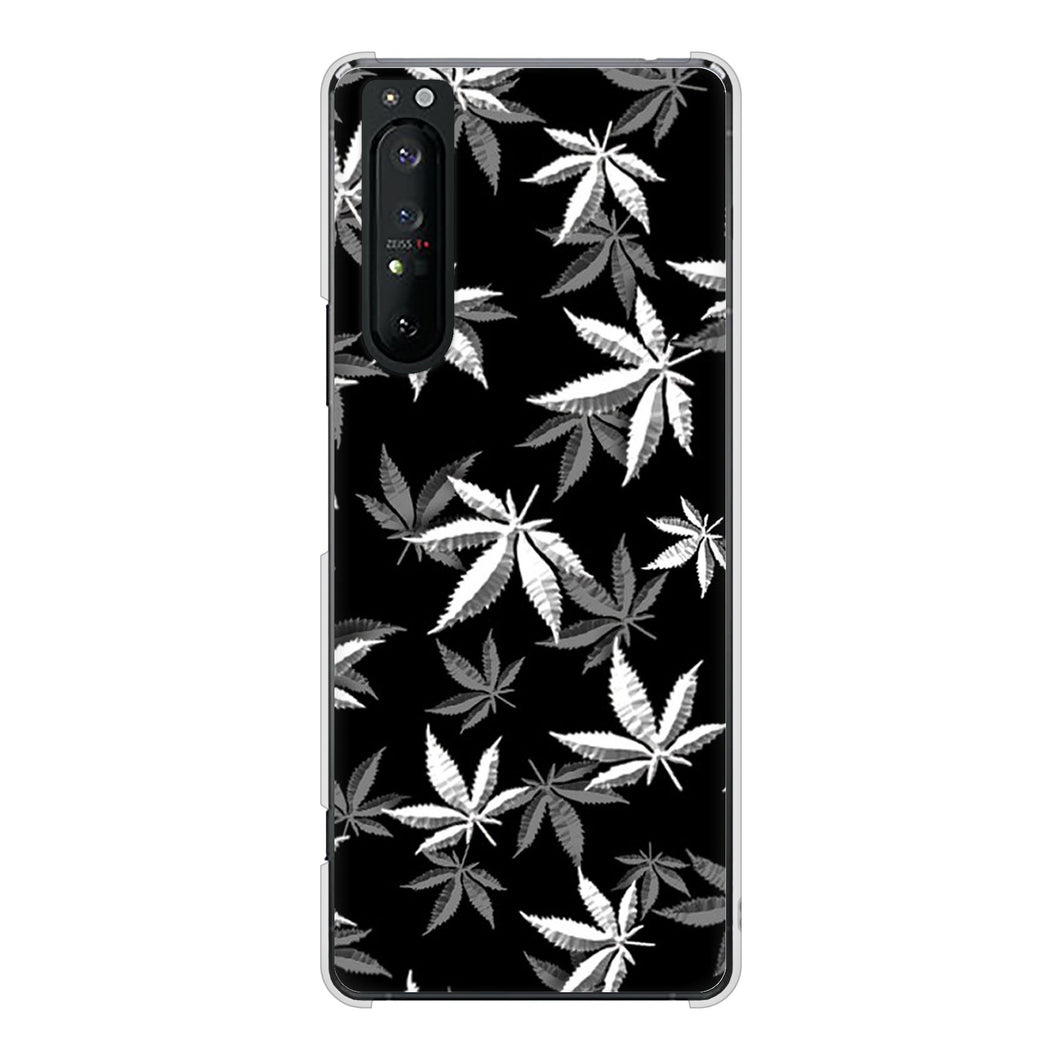 Xperia 1 II SO-51A docomo 高画質仕上げ 背面印刷 ハードケース 【064 モノトーン大麻ブラック】