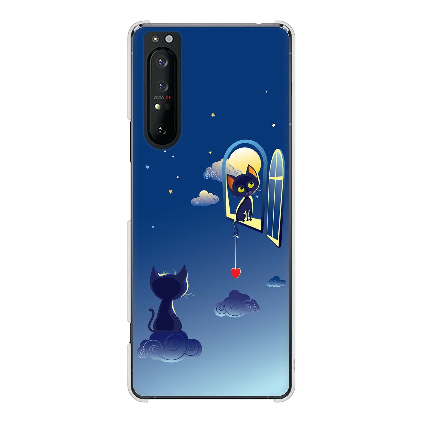 Xperia 1 II SO-51A docomo 高画質仕上げ 背面印刷 ハードケース 夜とネコ