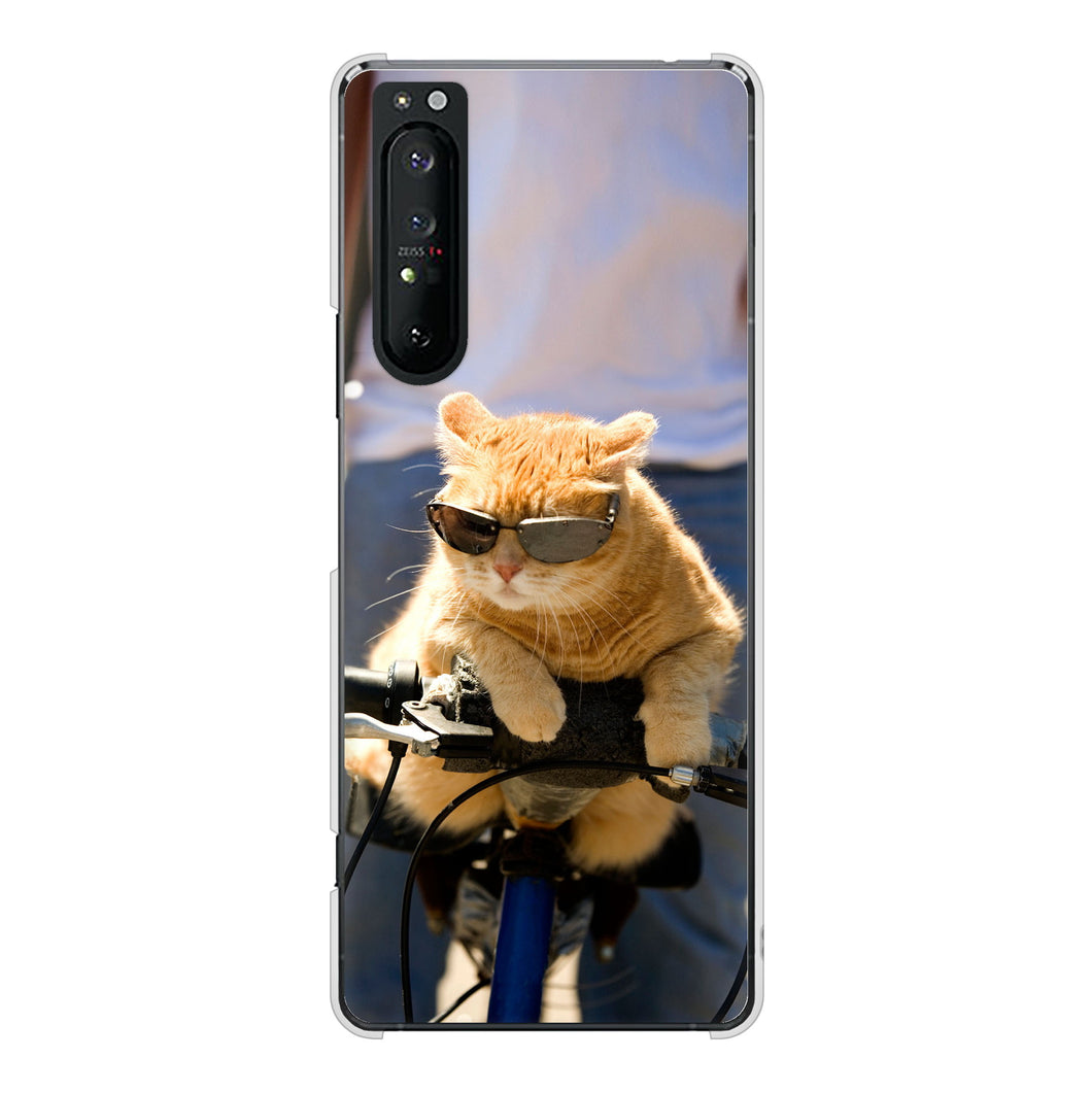 Xperia 1 II SO-51A docomo 高画質仕上げ 背面印刷 ハードケース 【595 にゃんとサイクル】
