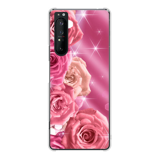 Xperia 1 II SO-51A docomo 高画質仕上げ 背面印刷 ハードケース 【1182 ピンクの薔薇に誘われて】