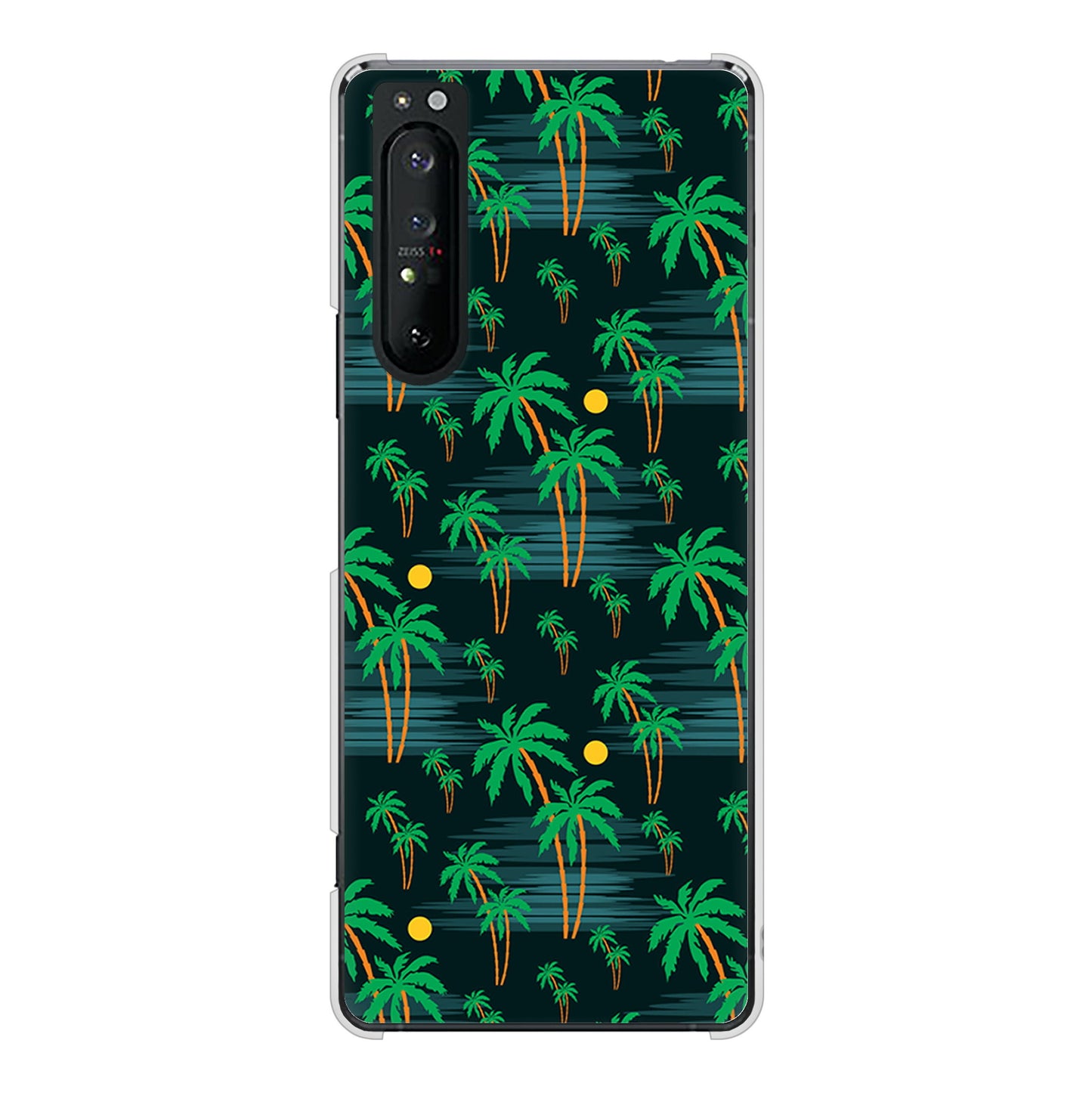 Xperia 1 II SO-51A docomo 高画質仕上げ 背面印刷 ハードケース 【1315 月夜とヤシ】