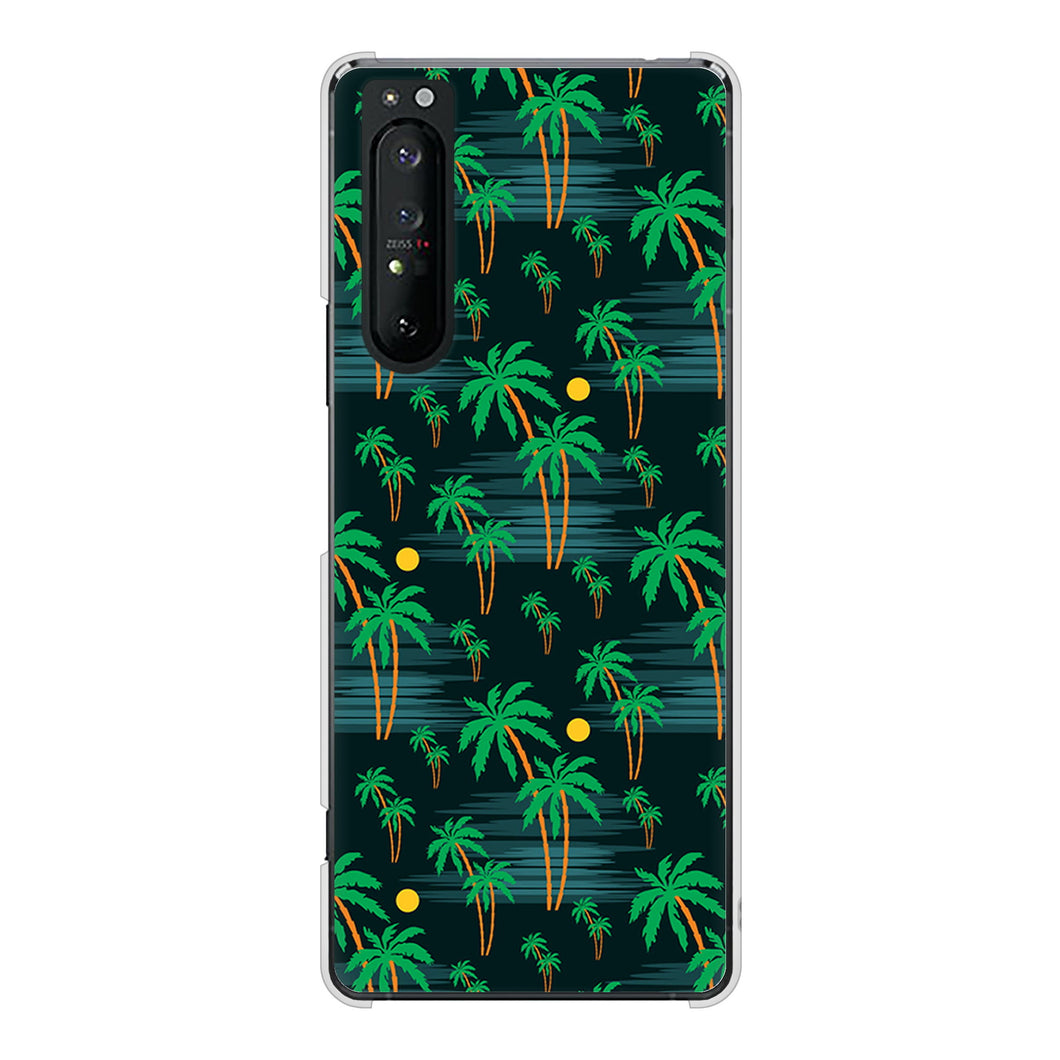 Xperia 1 II SO-51A docomo 高画質仕上げ 背面印刷 ハードケース 【1315 月夜とヤシ】