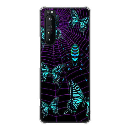 Xperia 1 II SO-51A docomo 高画質仕上げ 背面印刷 ハードケース むかいあぐる 蜘蛛の巣に舞う蝶