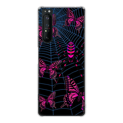 Xperia 1 II SO-51A docomo 高画質仕上げ 背面印刷 ハードケース むかいあぐる 蜘蛛の巣に舞う蝶