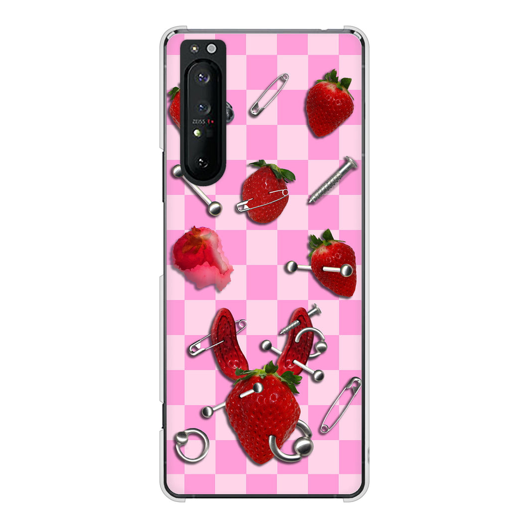 Xperia 1 II SO-51A docomo 高画質仕上げ 背面印刷 ハードケース むかいあぐる 苺パンク