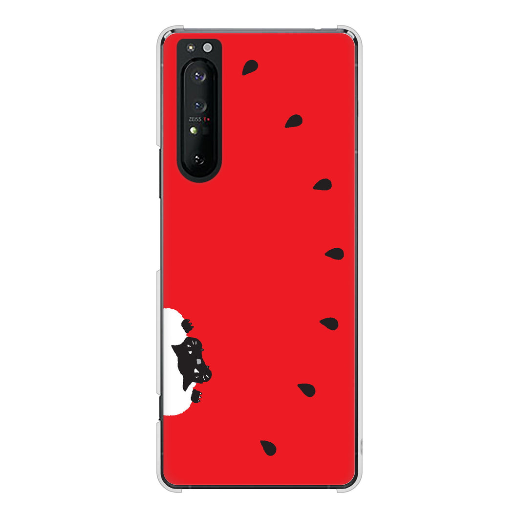 Xperia 1 II SO-51A docomo 高画質仕上げ 背面印刷 ハードケース すいかをかじるネコ