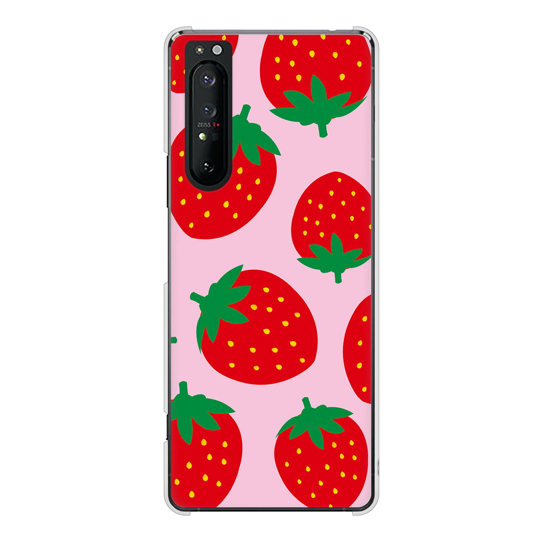 Xperia 1 II SO-51A docomo 高画質仕上げ 背面印刷 ハードケース 大きいイチゴ模様
