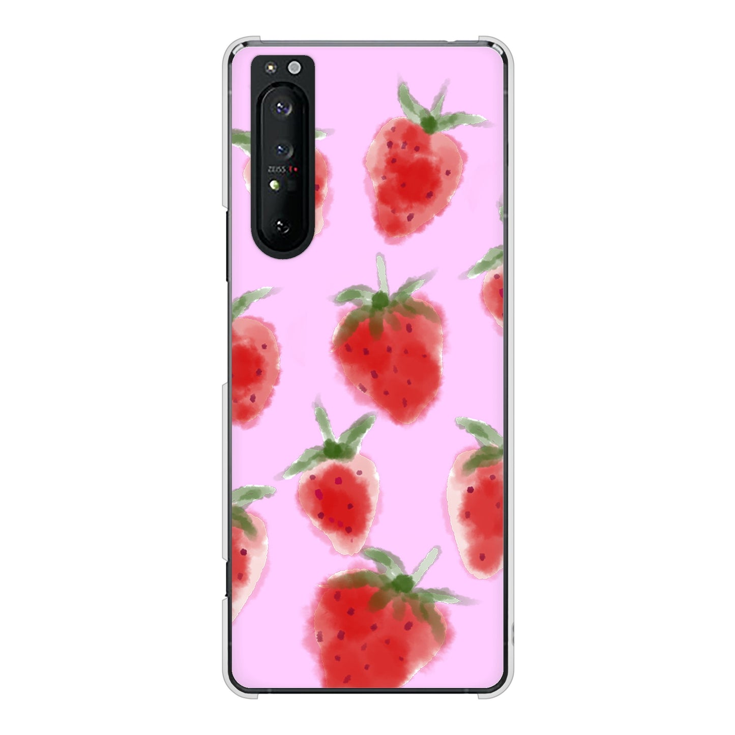 Xperia 1 II SO-51A docomo 高画質仕上げ 背面印刷 ハードケース イチゴ 水彩