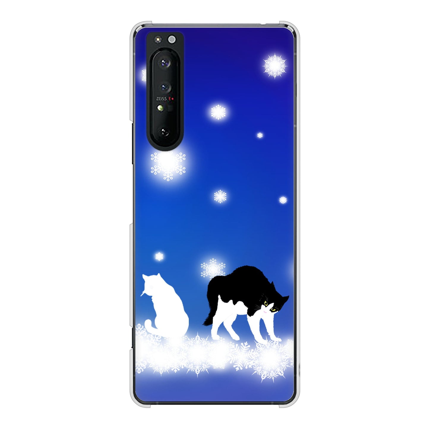 Xperia 1 II SO-51A docomo 高画質仕上げ 背面印刷 ハードケース 【YJ335 雪の結晶 はちわれ】