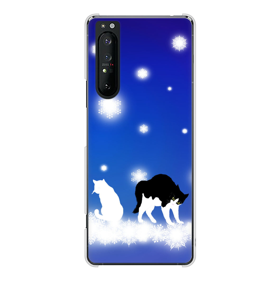 Xperia 1 II SO-51A docomo 高画質仕上げ 背面印刷 ハードケース 【YJ335 雪の結晶 はちわれ】