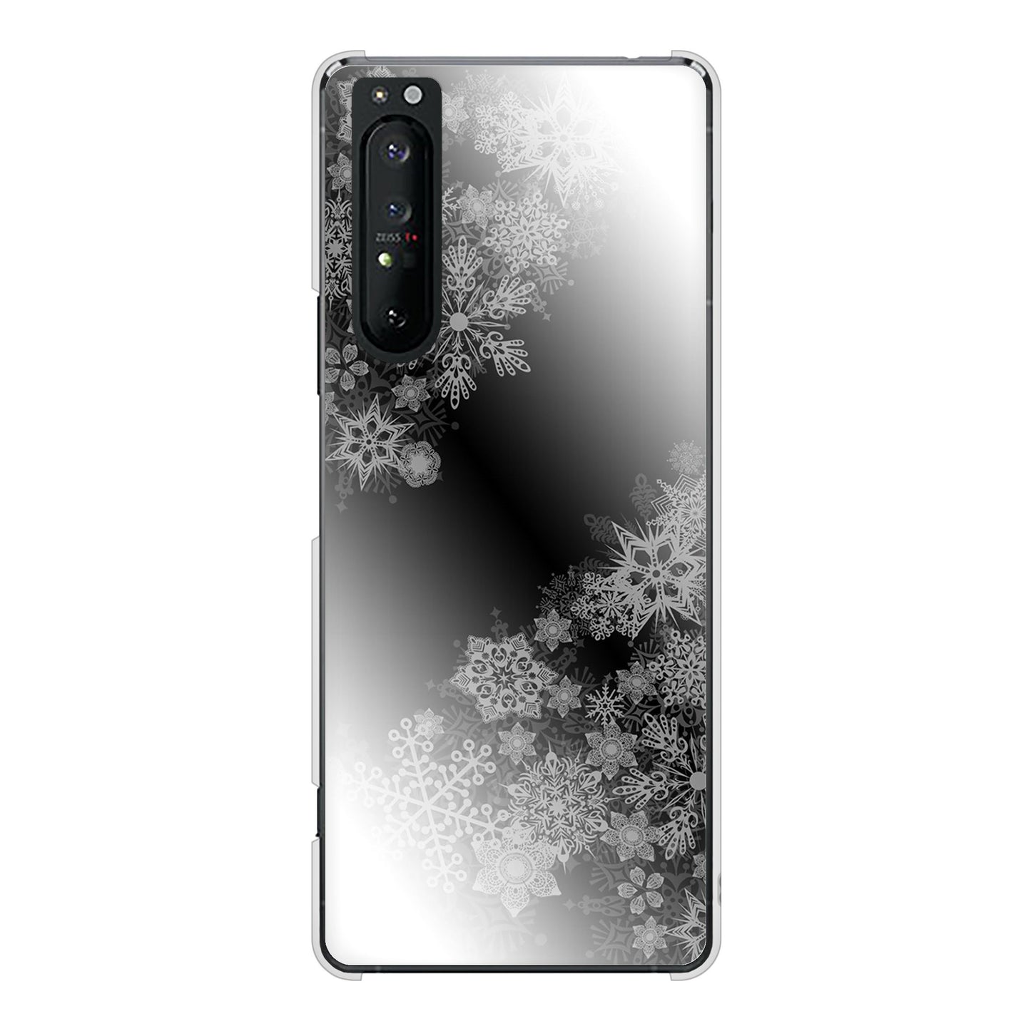 Xperia 1 II SO-51A docomo 高画質仕上げ 背面印刷 ハードケース 【YJ340 モノトーン 雪の結晶 】