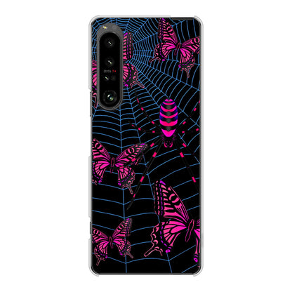 Xperia 1 V SO-51D docomo 高画質仕上げ 背面印刷 ハードケースむかいあぐる 蜘蛛の巣に舞う蝶