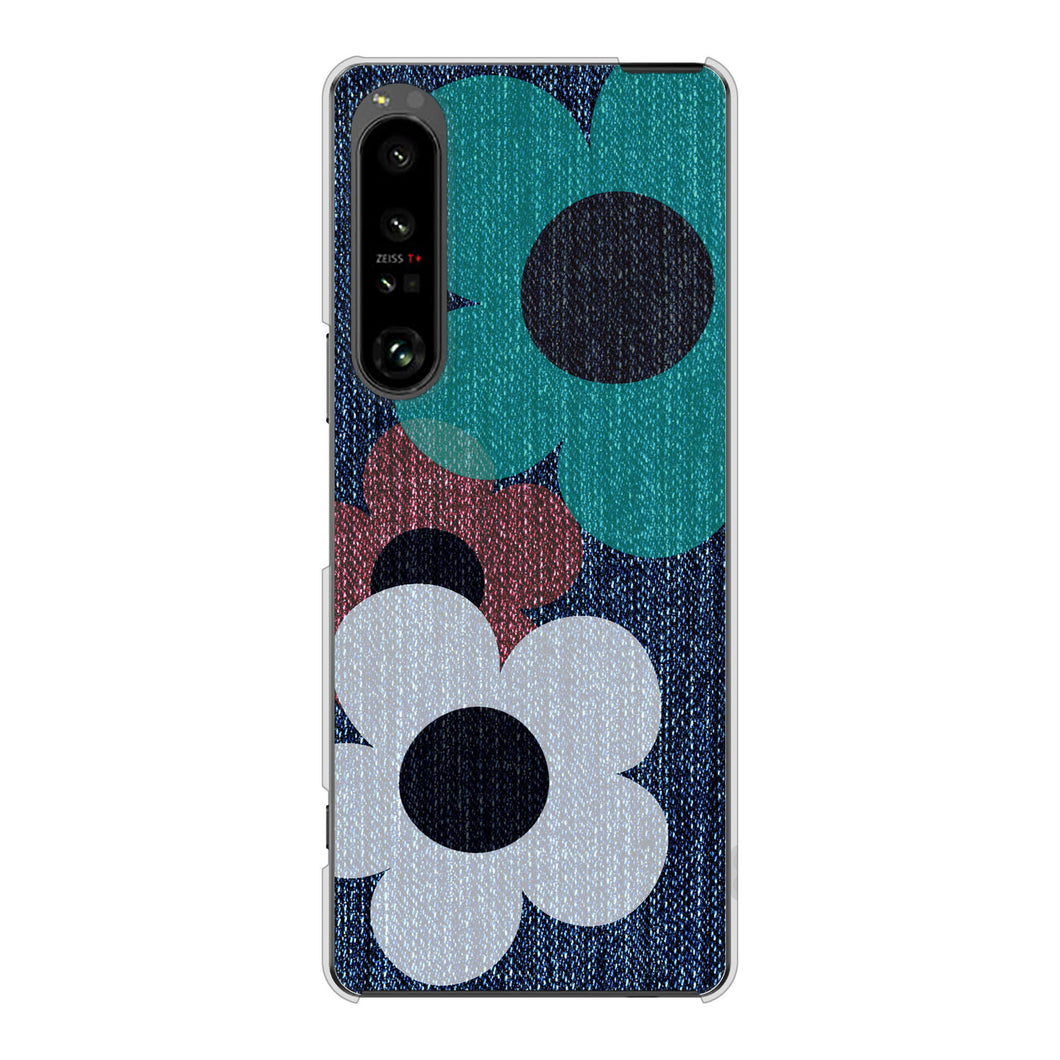 Xperia 1 V SO-51D docomo 高画質仕上げ 背面印刷 ハードケース 【EK869 ルーズフラワーinデニム風】