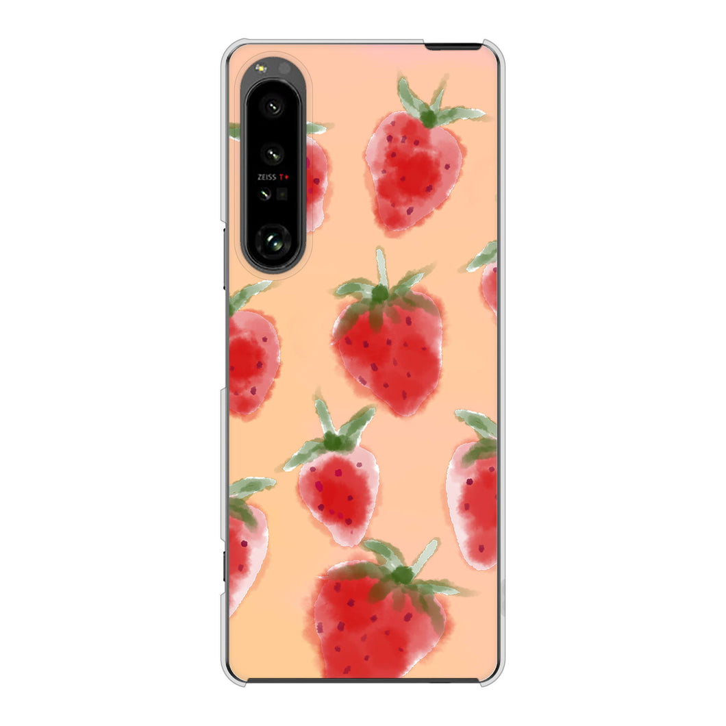 Xperia 1 V SO-51D docomo 高画質仕上げ 背面印刷 ハードケースイチゴ 水彩