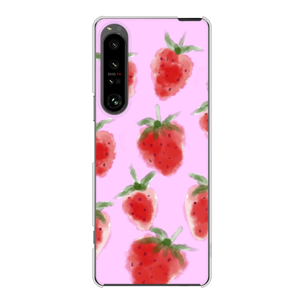 Xperia 1 V SO-51D docomo 高画質仕上げ 背面印刷 ハードケースイチゴ 水彩