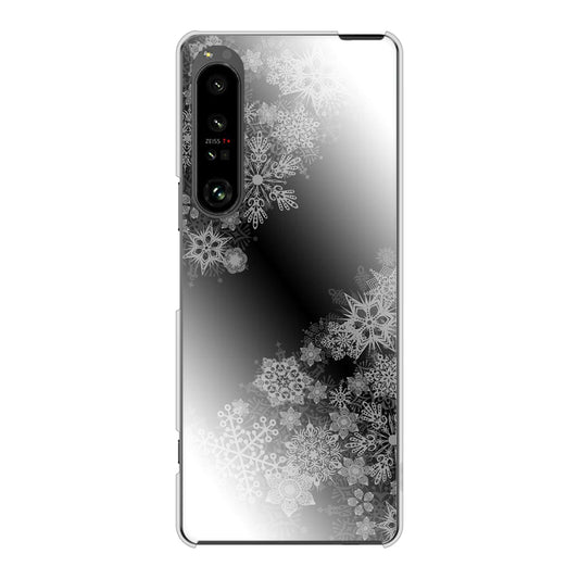 Xperia 1 V SO-51D docomo 高画質仕上げ 背面印刷 ハードケース 【YJ340 モノトーン 雪の結晶 】