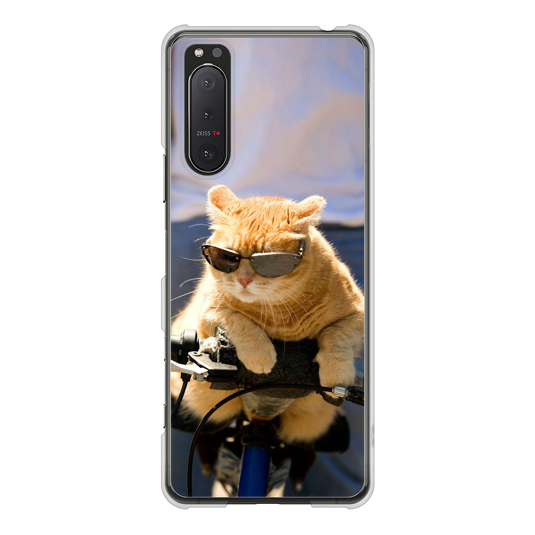 Xperia 5II SO-52A docomo 高画質仕上げ 背面印刷 ハードケース 【595 にゃんとサイクル】