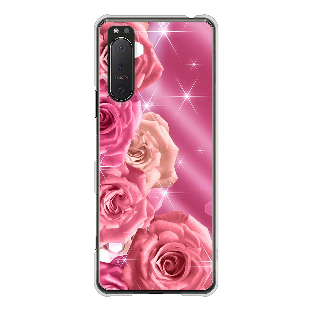 Xperia 5II SO-52A docomo 高画質仕上げ 背面印刷 ハードケース 【1182 ピンクの薔薇に誘われて】