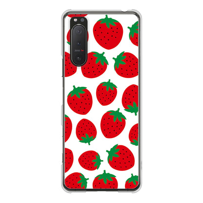 Xperia 5II SO-52A docomo 高画質仕上げ 背面印刷 ハードケース 小さいイチゴ模様