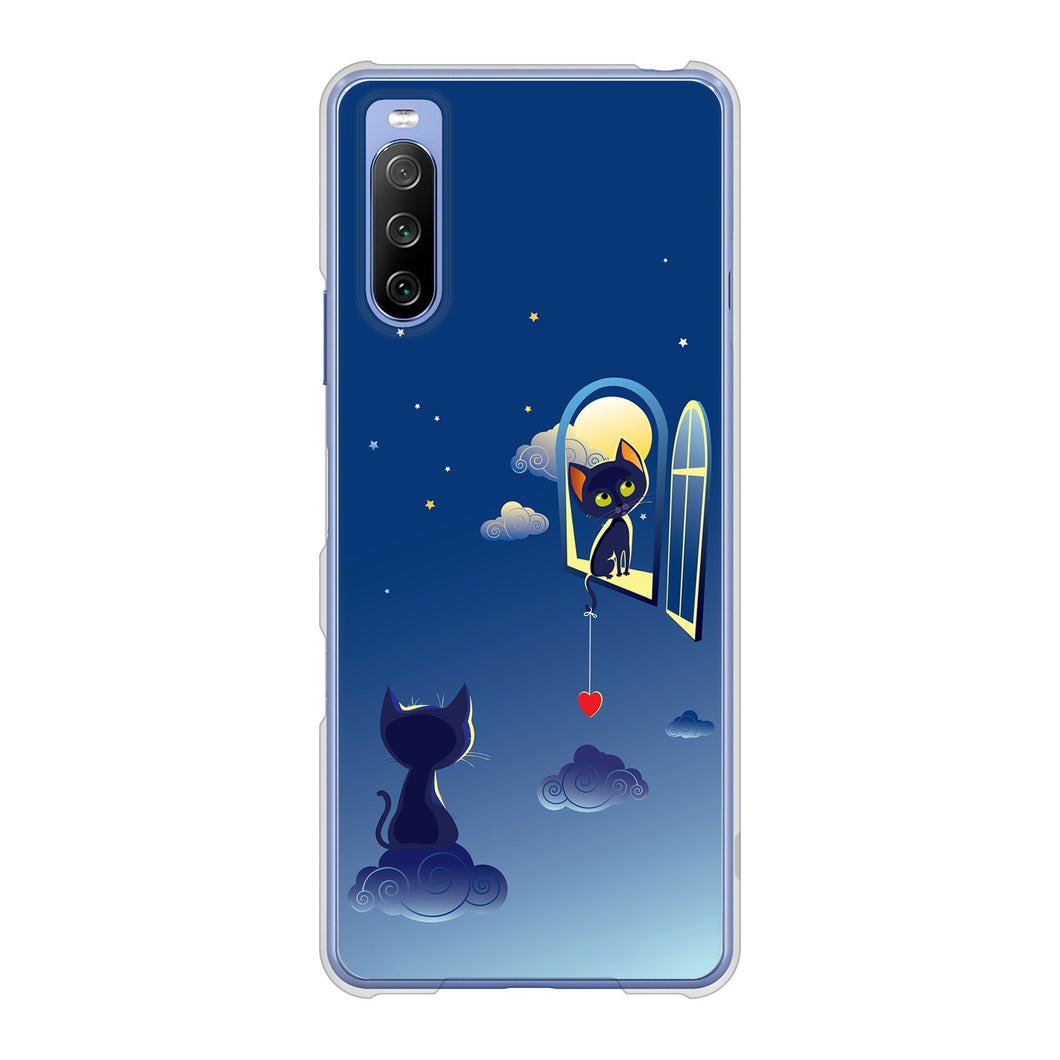 Xperia 10 III SO-52B docomo 高画質仕上げ 背面印刷 ハードケース 夜とネコ