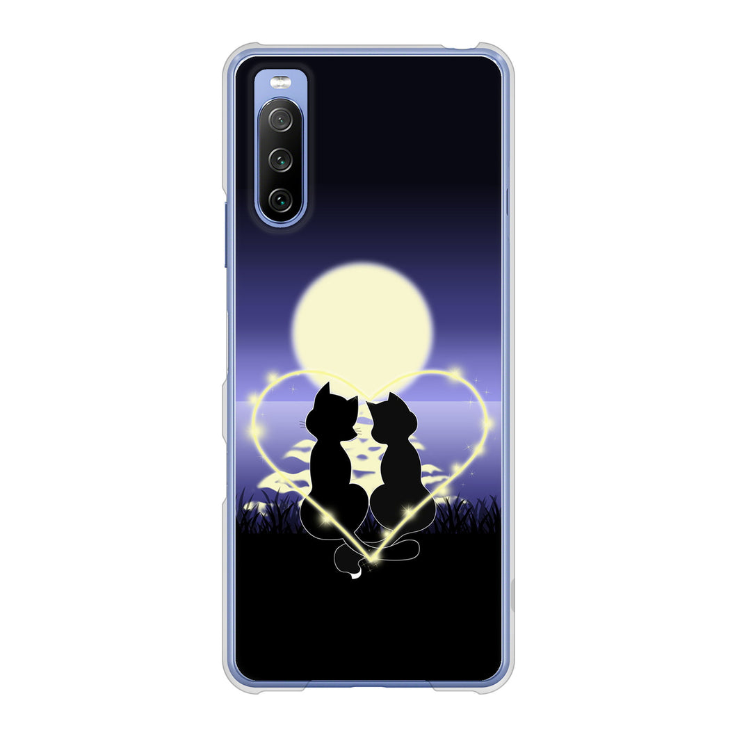 Xperia 10 III SO-52B docomo 高画質仕上げ 背面印刷 ハードケース 夜とネコ