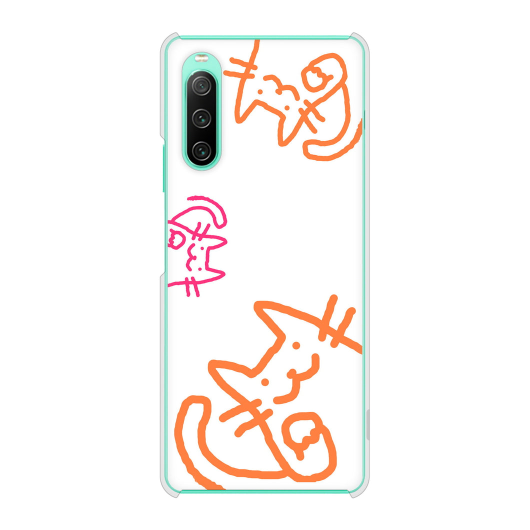 Xperia 10 IV SO-52C docomo 高画質仕上げ 背面印刷 ハードケース 【1098 手まねきする3匹のネコ】