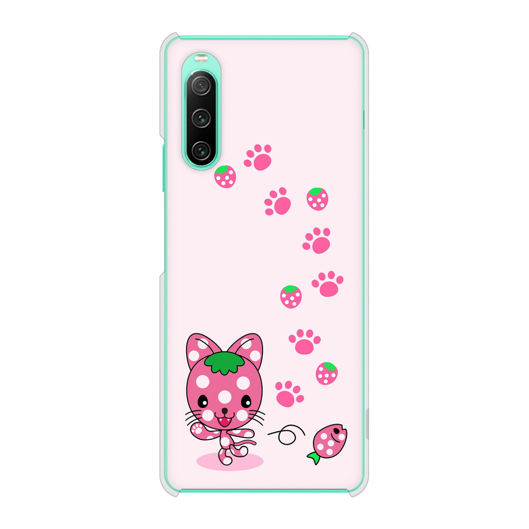 Xperia 10 IV SO-52C docomo 高画質仕上げ 背面印刷 ハードケース むかいあぐる イチゴ猫のにゃんベリー