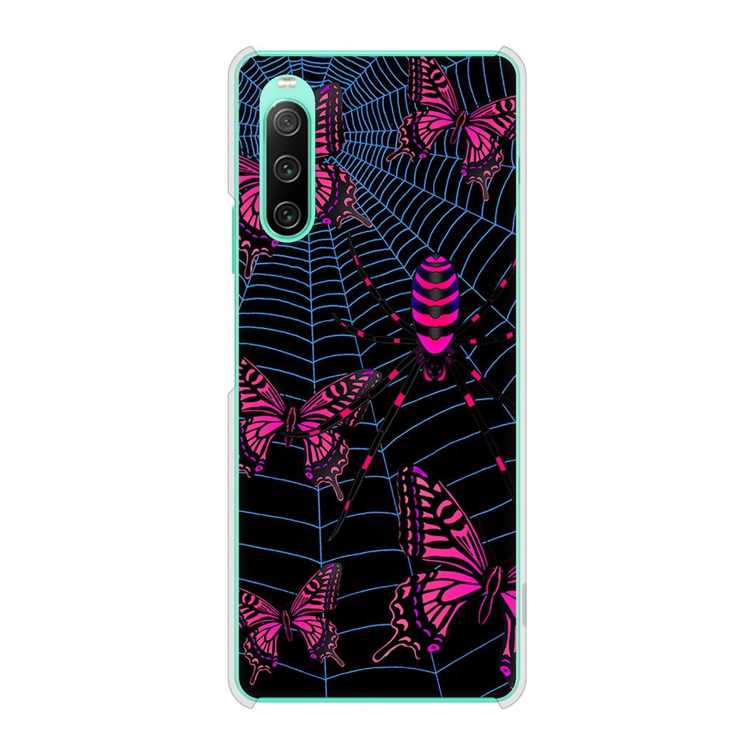 Xperia 10 IV SO-52C docomo 高画質仕上げ 背面印刷 ハードケース むかいあぐる 蜘蛛の巣に舞う蝶