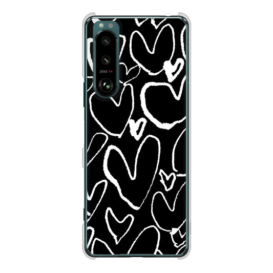 Xperia 5 III SO-53B docomo 高画質仕上げ 背面印刷 ハードケース 【1124 ハート BK＆WH】