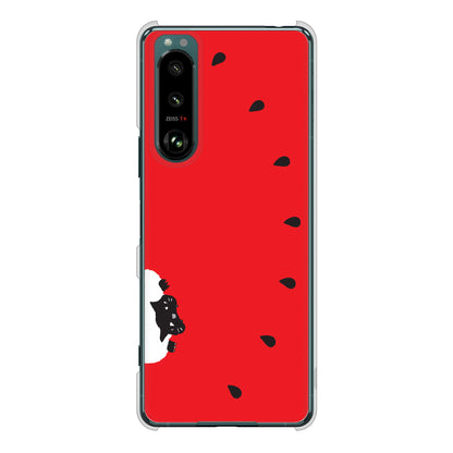 Xperia 5 III SO-53B docomo 高画質仕上げ 背面印刷 ハードケース すいかをかじるネコ