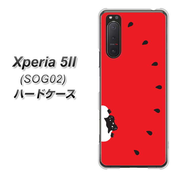 au エクスペリア5II SOG02 高画質仕上げ 背面印刷 ハードケース【IA812 すいかをかじるネコ】