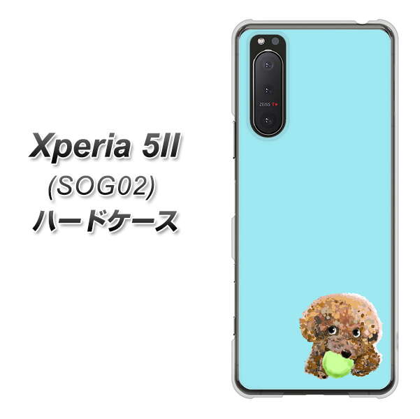 au エクスペリア5II SOG02 高画質仕上げ 背面印刷 ハードケース【YJ054 トイプードル＆ボール（ブルー）】