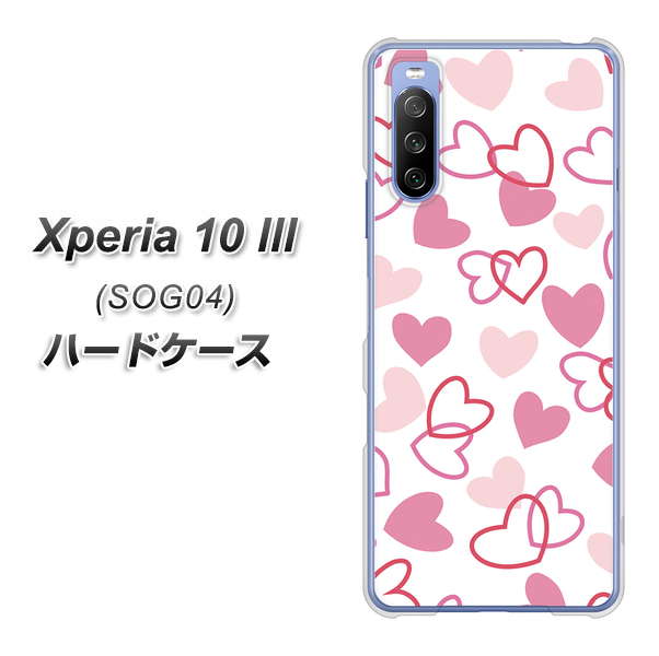au エクスペリア10 III SOG04 高画質仕上げ 背面印刷 ハードケース【VA929 ハートがいっぱい ピンク】