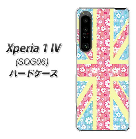 Xperia 1 IV SOG06 au 高画質仕上げ 背面印刷 ハードケース【EK895 ユニオンジャックパステルフラワー】