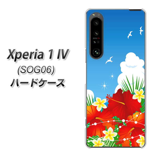 Xperia 1 IV SOG06 au 高画質仕上げ 背面印刷 ハードケース【VA821 ハイビスカスと青空】