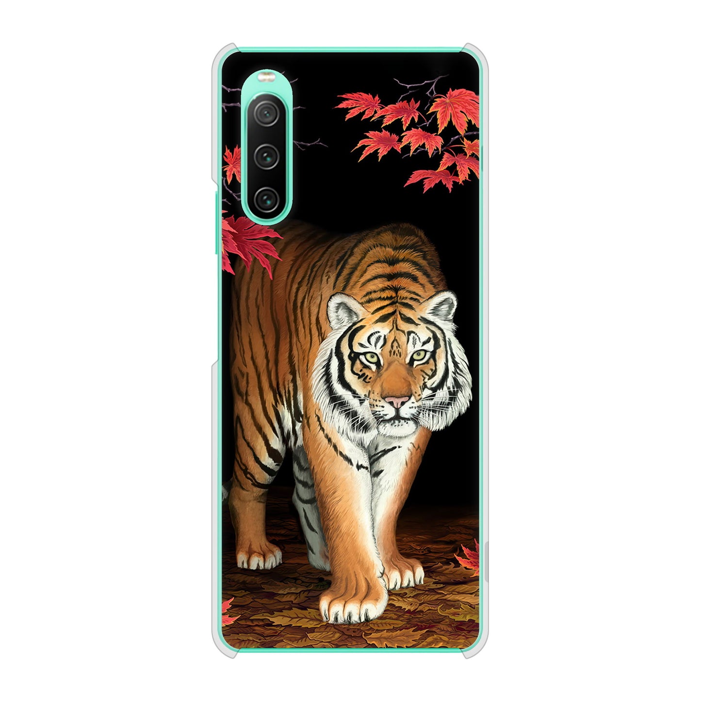 Xperia 10 IV SOG07 au 高画質仕上げ 背面印刷 ハードケース 【177 もみじと虎】