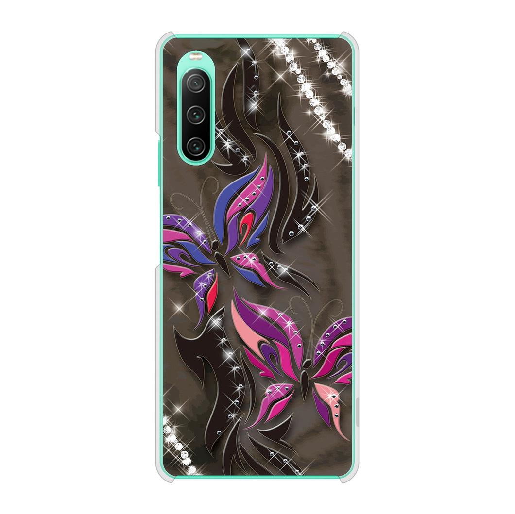 Xperia 10 IV SOG07 au 高画質仕上げ 背面印刷 ハードケース 【1164 キラめくストーンと蝶】