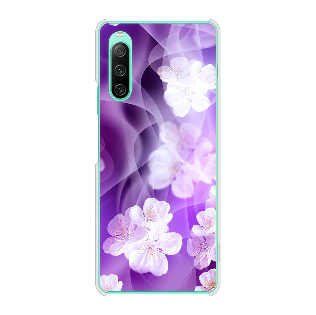 Xperia 10 IV SOG07 au 高画質仕上げ 背面印刷 ハードケース 【1211 桜とパープルの風】