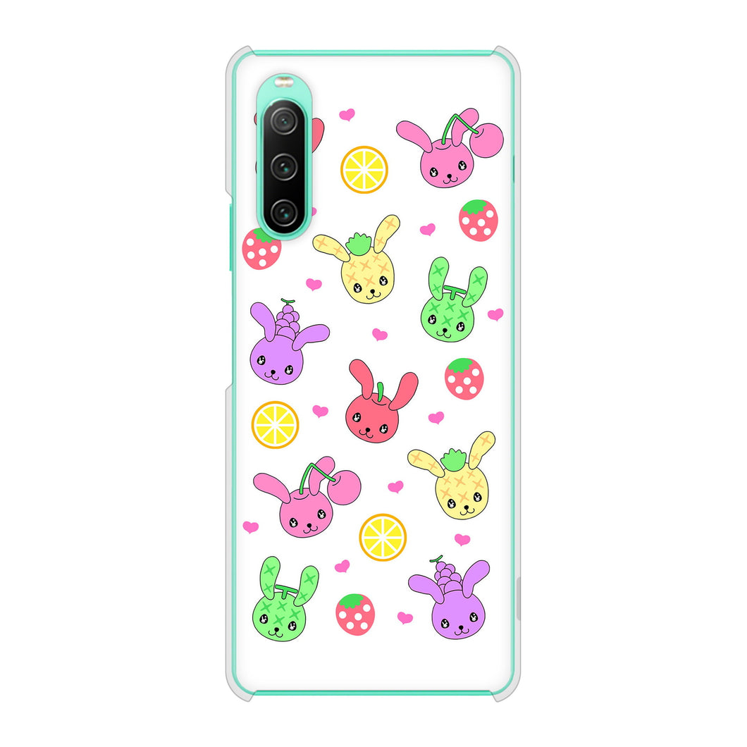 Xperia 10 IV SOG07 au 高画質仕上げ 背面印刷 ハードケース むかいあぐる フルーツうさぎのブルーラビッツ