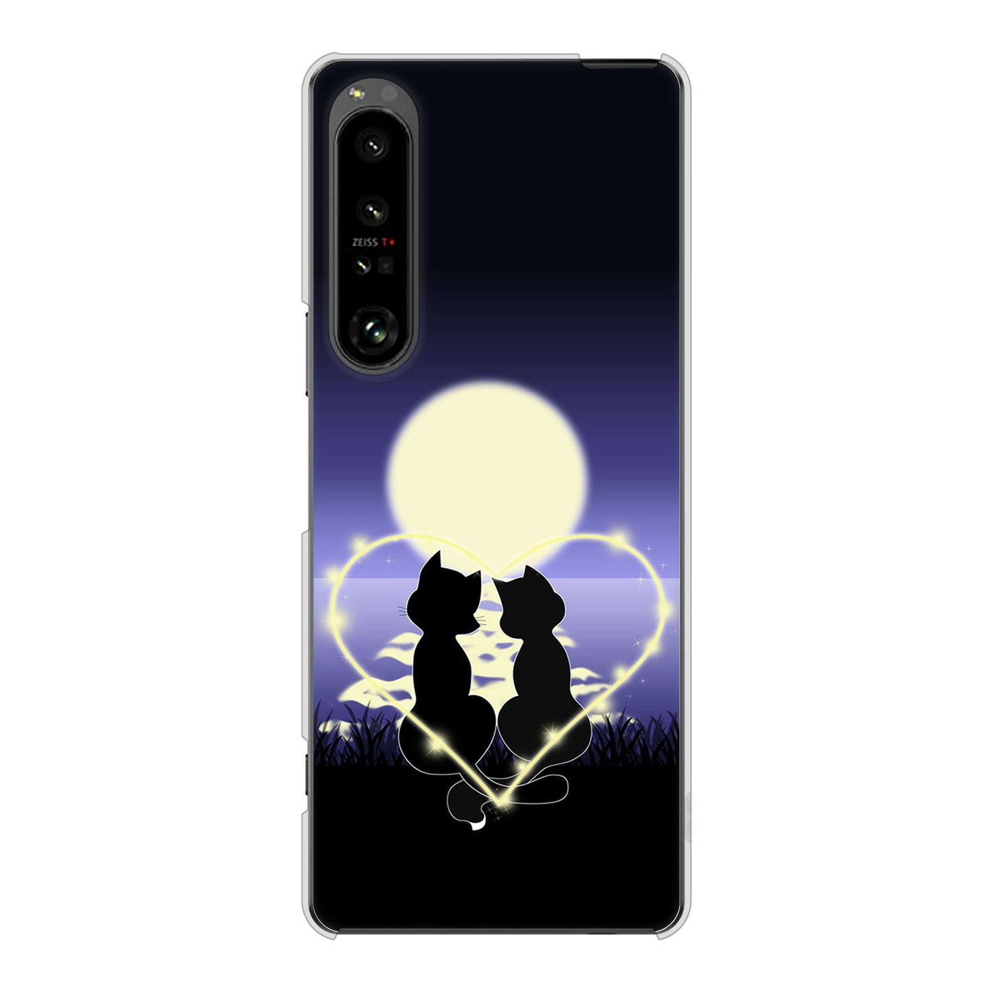 Xperia 1 V SOG10 au 高画質仕上げ 背面印刷 ハードケース夜とネコ