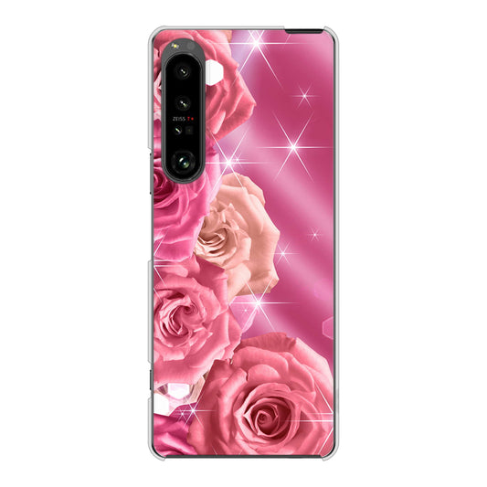 Xperia 1 V SOG10 au 高画質仕上げ 背面印刷 ハードケース 【1182 ピンクの薔薇に誘われて】