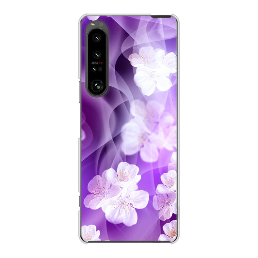 Xperia 1 V SOG10 au 高画質仕上げ 背面印刷 ハードケース 【1211 桜とパープルの風】