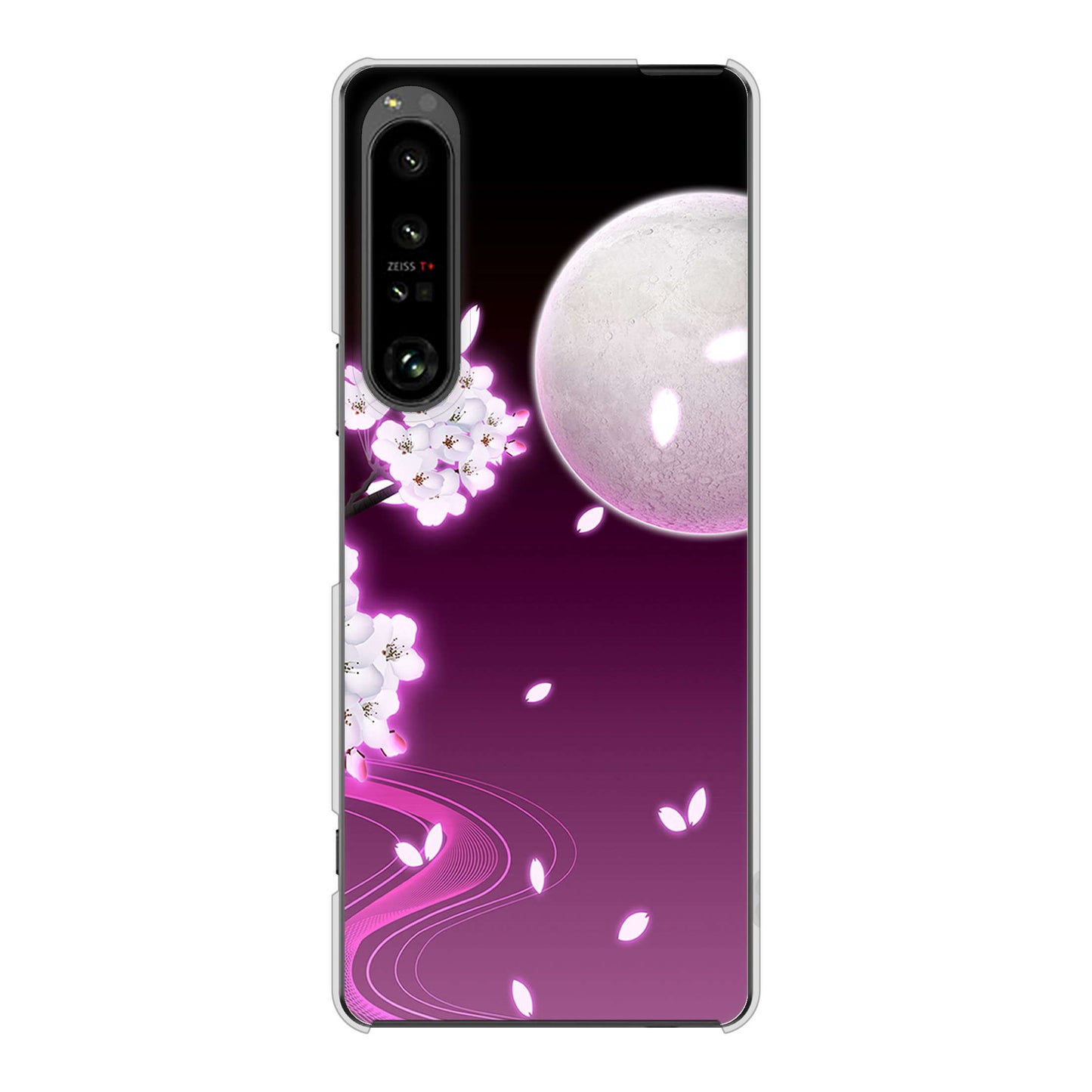 Xperia 1 V SOG10 au 高画質仕上げ 背面印刷 ハードケース 【1223 紫に染まる月と桜】