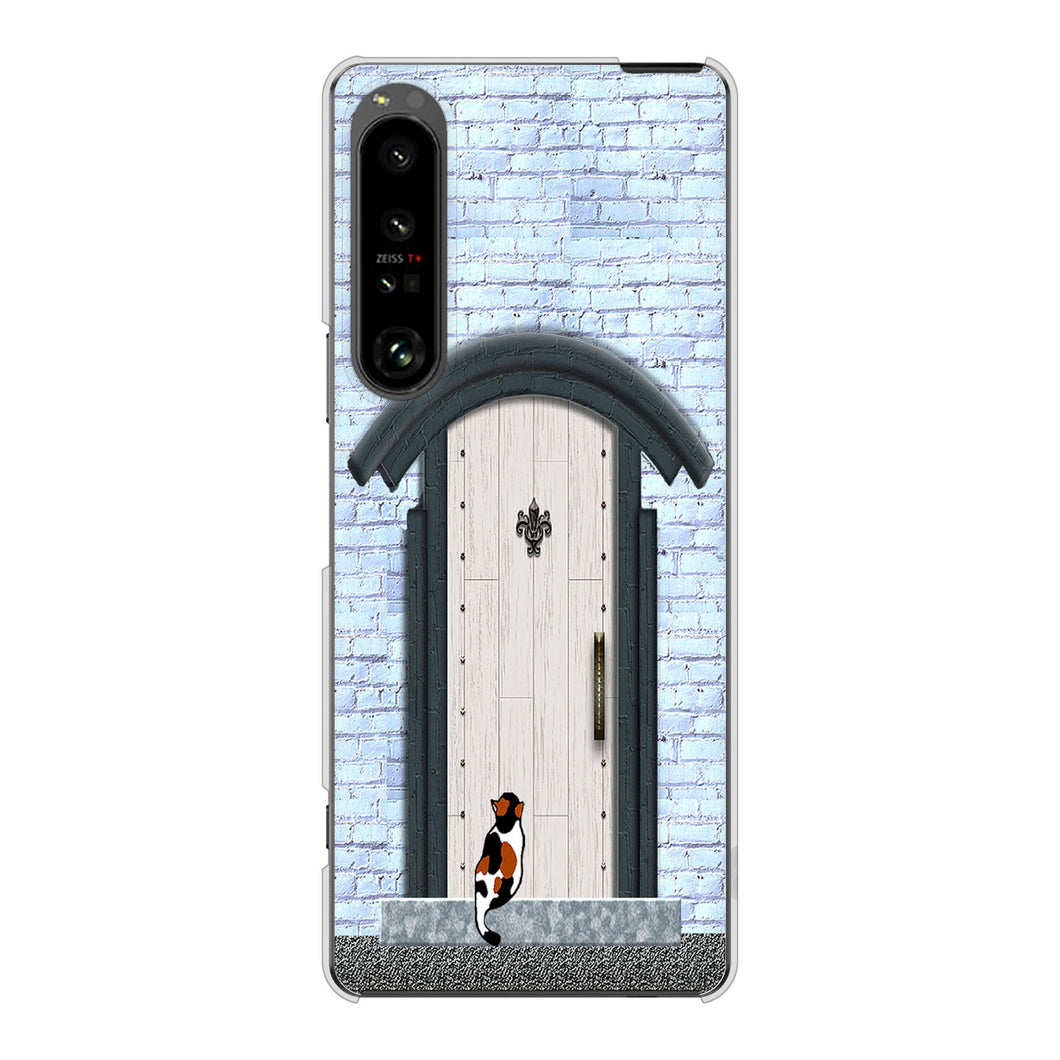 Xperia 1 V SOG10 au 高画質仕上げ 背面印刷 ハードケース猫とドア